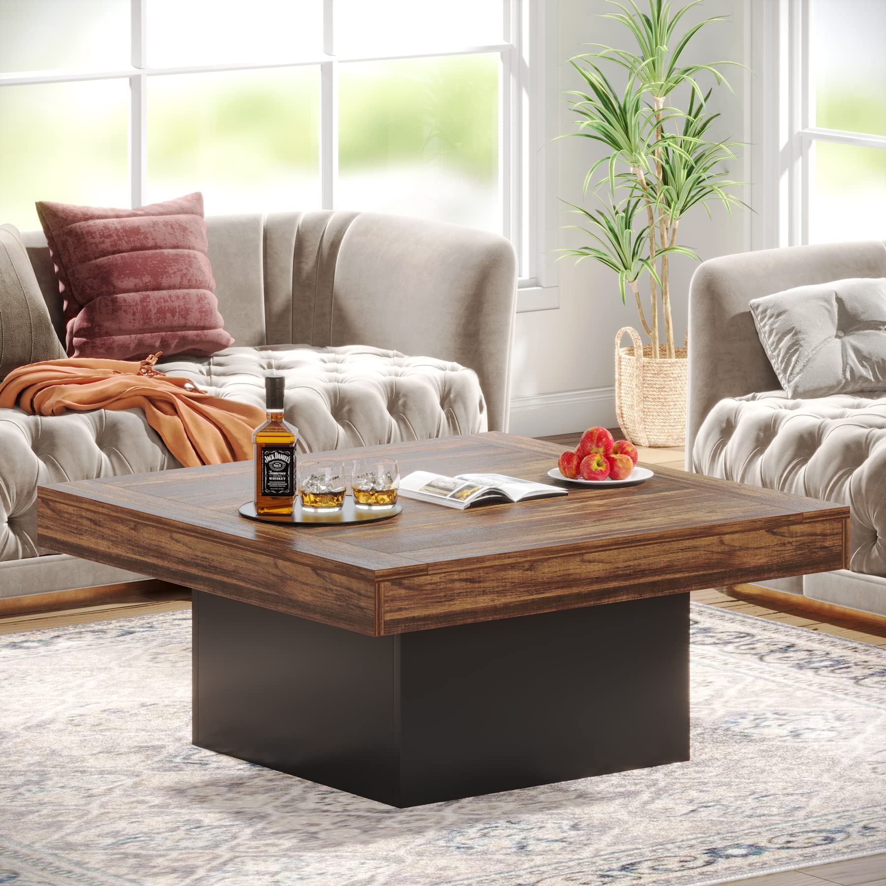 Farmhouse Coffee Table Square LED Coffee Table Engineered