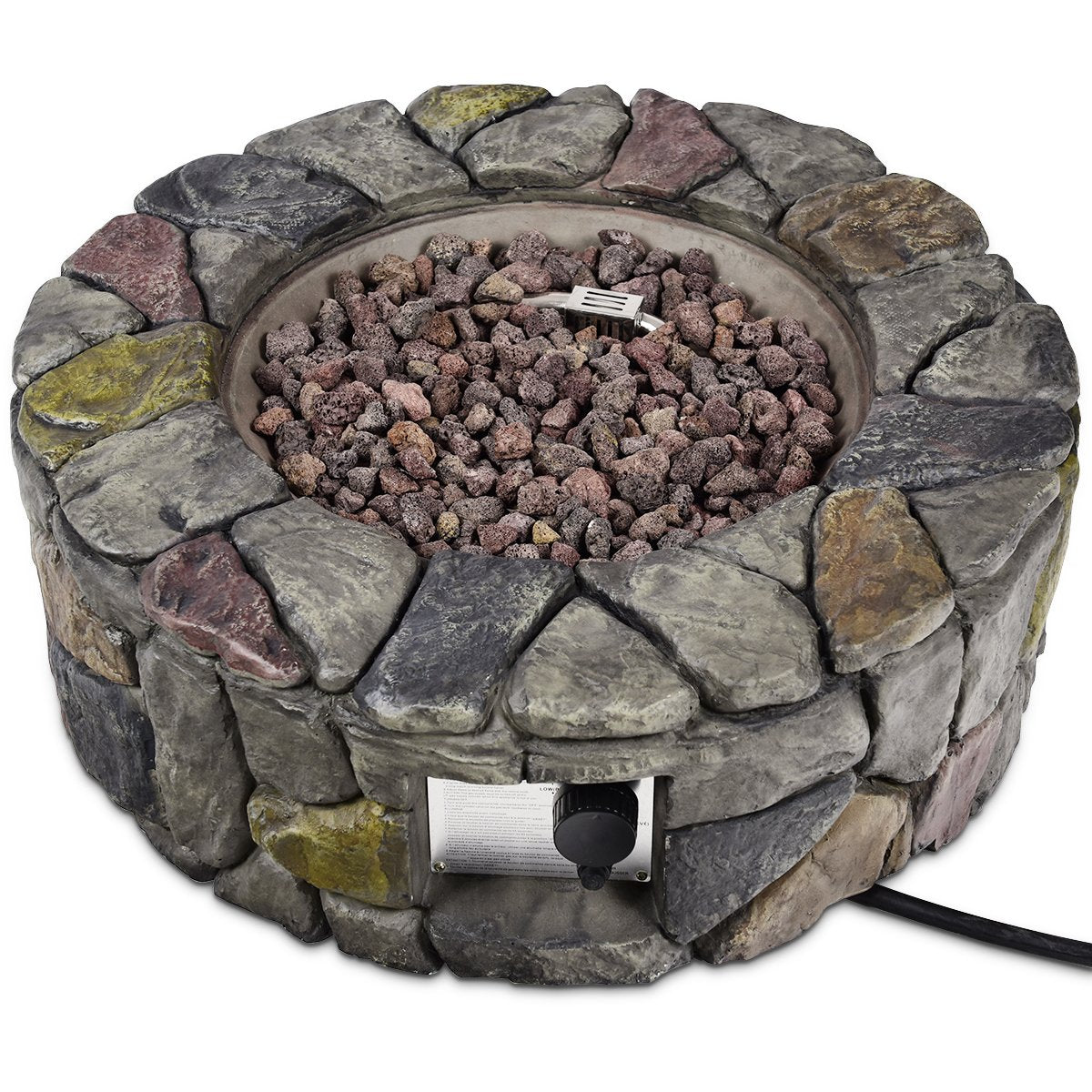 Gas Fire Pit, 28 Inch 40,000 BTU Propane Fire Outdoor w/Natural Stone