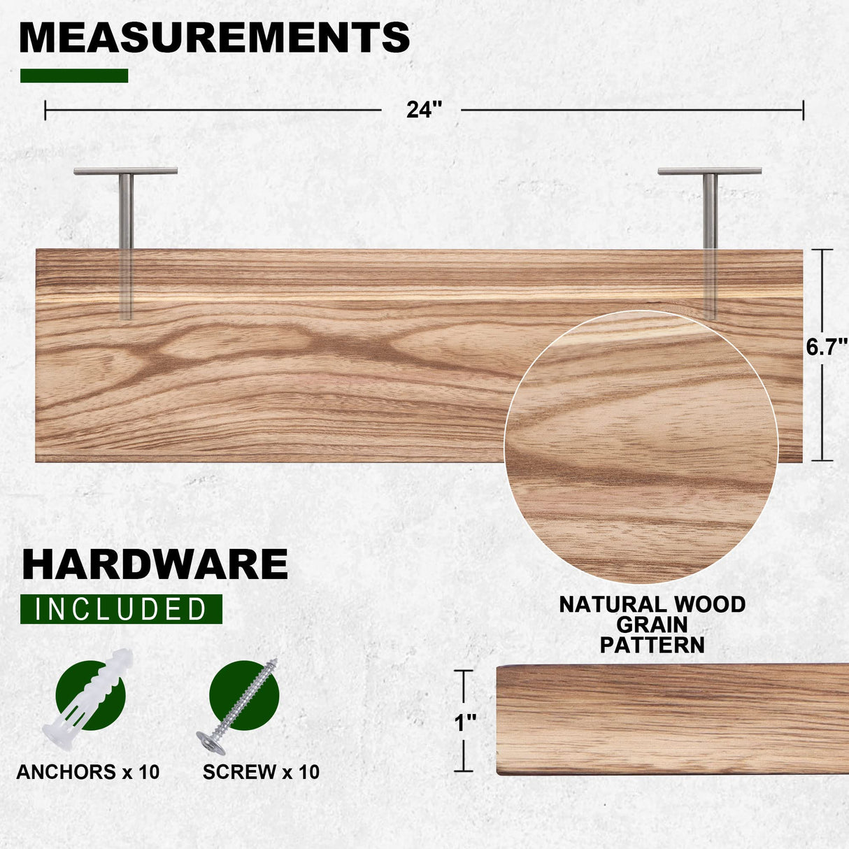 Rustic Wood Wall Shelves, Set of 2 Floating Display Shelves for Bathroom Bedroom