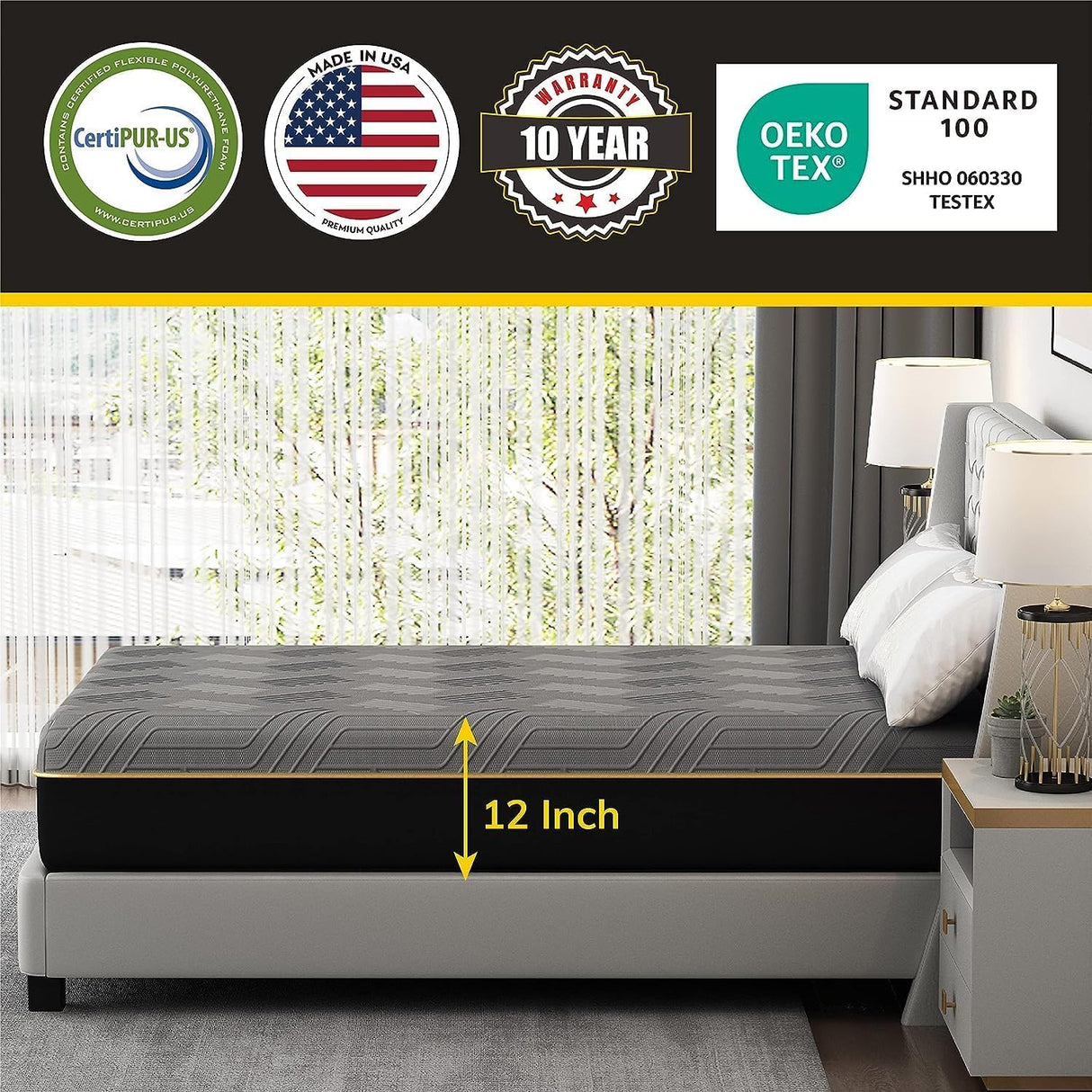 EGOHOME 12 Inch Split King Mattress and Adjustable Bed Base Frame