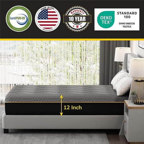 EGOHOME 12 Inch Split King Mattress and Adjustable Bed Base Frame