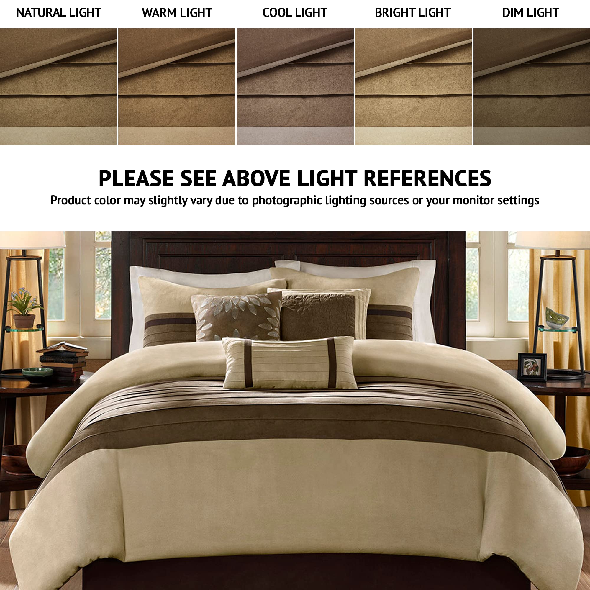 Palmer Comforter Set-Luxury Faux Suede Design, Striped Accent, All Season Down Alternative Bedding