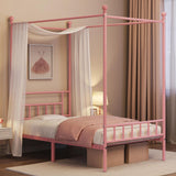 Twin Metal Canopy Bed Frame, Pink, 77.5" L x 41" W x 78" H, 350 lb Weight Capacity