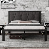 Full Size Metal Platform Bed Frame with Upholstered Headboard, Upgraded Heavy Duty Bed Frame