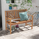 Wooden Garden Bench - 2-Person Acacia Wood Bench, Outside Slats Loveseat