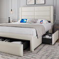 Queen Size Bed Frame with 2 USB Charging Station/Port for Type A&Type C/3 Storage Drawers