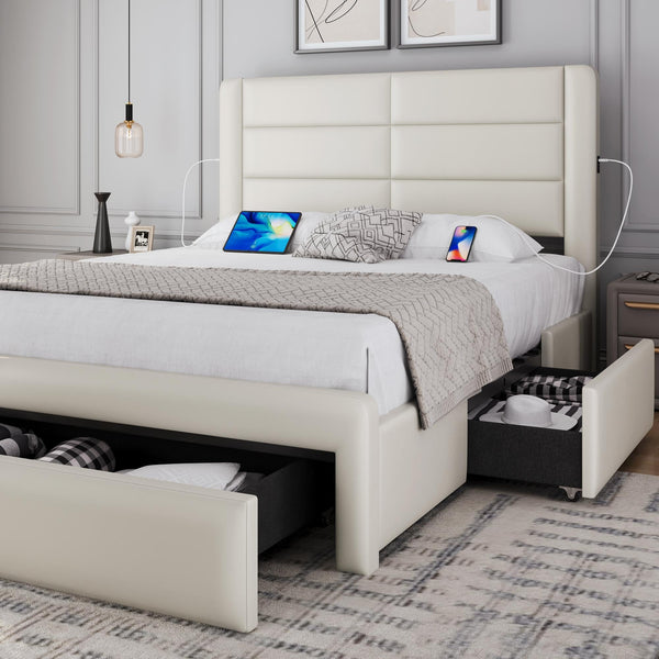 Queen Size Bed Frame with 2 USB Charging Station