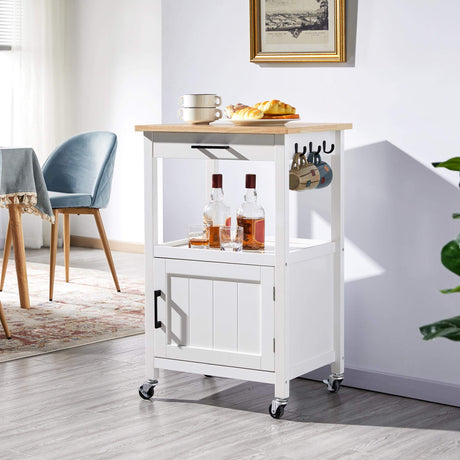 Rolling Kitchen Island with Single Door Cabinet and Storage Shelf