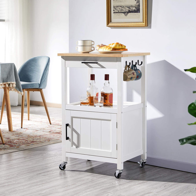 Rolling Kitchen Island with Single Door Cabinet and Storage Shelf