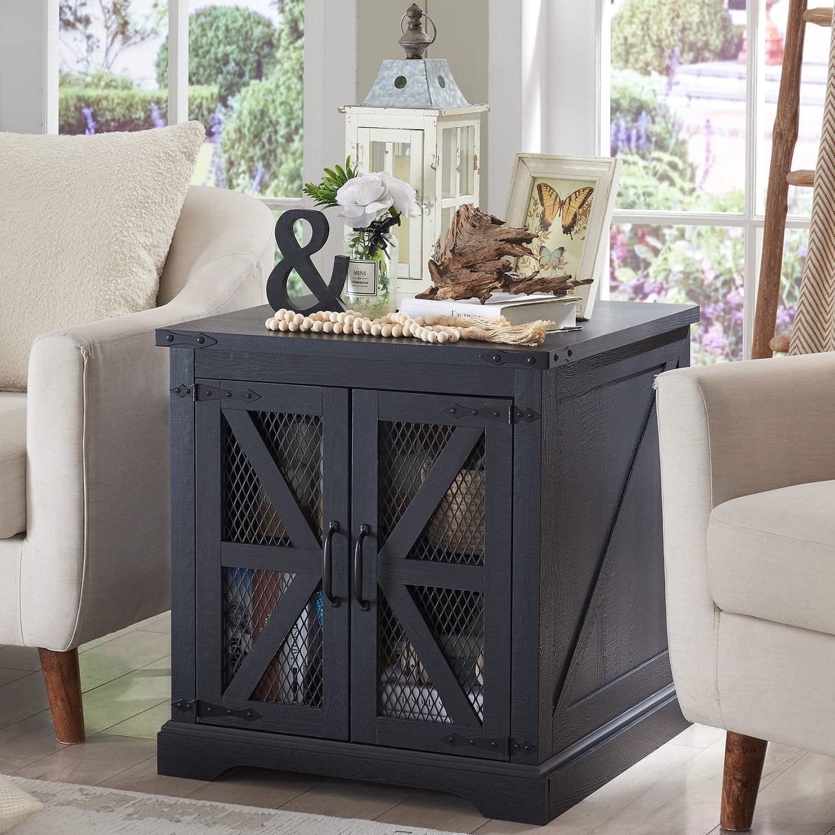 Farmhouse End Table, 24" Large Sofa Side Table with Charging Station