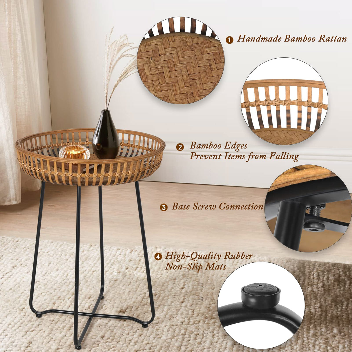 Rattan Side Table Nesting Tables Set of 2