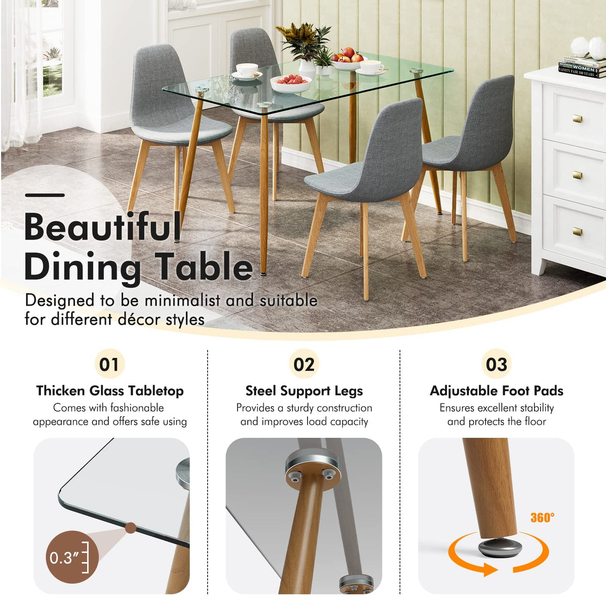 5 Pieces Dining Room Table Set, Modern Table & Chair Set