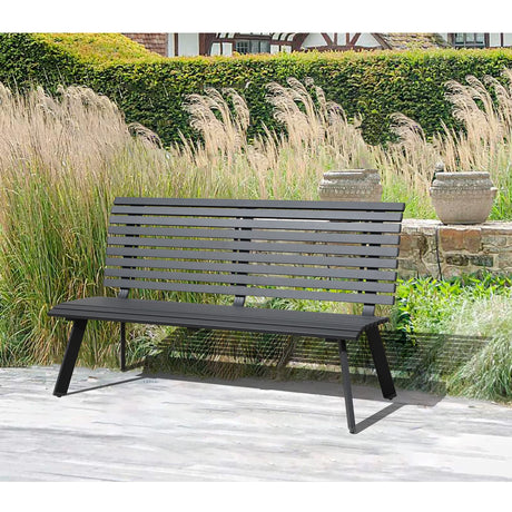 Outdoor Aluminum Garden Bench, Patio Porch Chair Furniture, Slatted Design