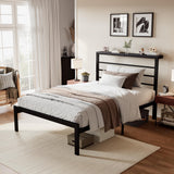 Twin Size Bed Frame with Headboard Shelf, Heavy Duty Platform Bed Frame