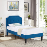 Twin Upholstered Platform Bed Frame with Adjustable Diamond Stitched Panel