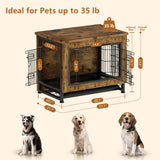 Wooden Dog Crate Furniture with 3 Doors, Dog Crate End Table with Tray