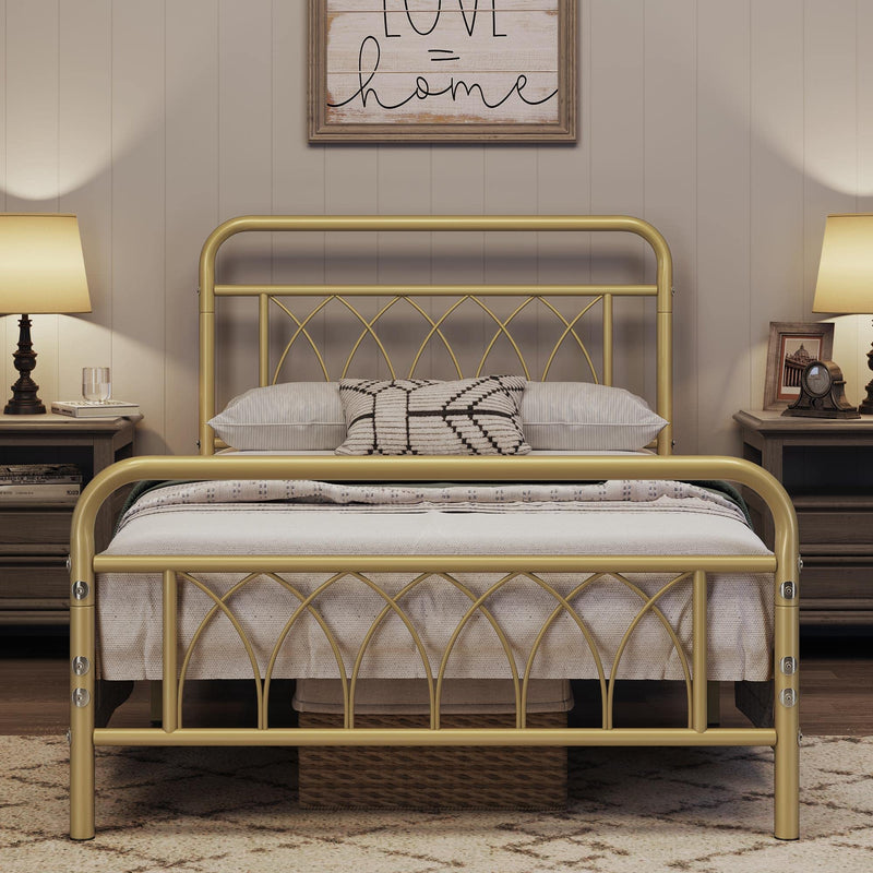 Twin Bed Frame Metal Platform Bed with Petal Accented Headboard/Footboard/14.4 Inch