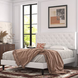 Queen Bed Frame with Adjustable Diamond Stitched Button Tufted Headboard/Faux