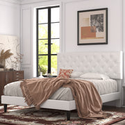 Queen Bed Frame with Adjustable Diamond Stitched Button Tufted Headboard/Faux