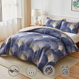 Navy Leaf Comforter Set King(91'' x 102'') Size Whole Piece Filling Light Weight Comforter