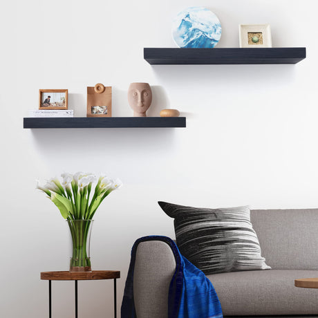 Black Floating Shelves, 8 Inch Deep Shelves for Wall, Farmhouse Rustic Wood Wall Shelves