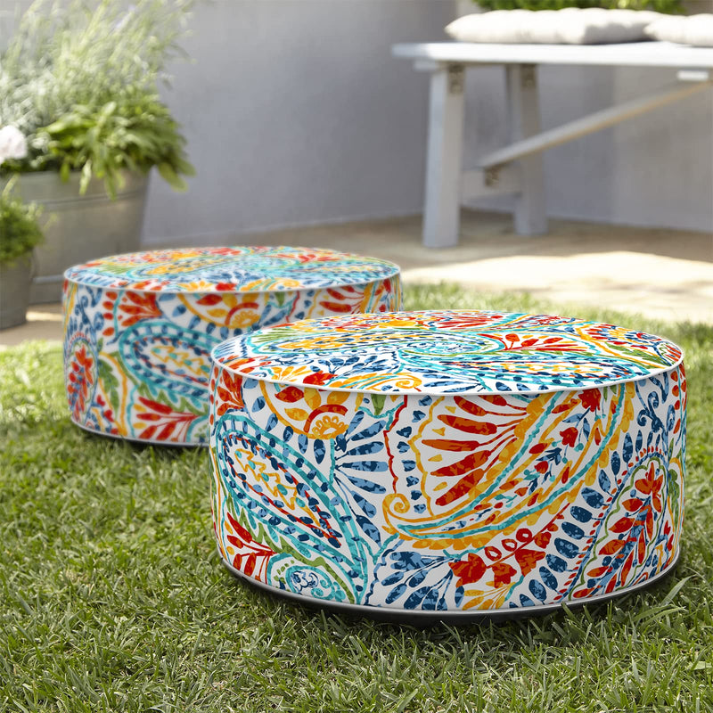 Indoor/Outdoor Inflatable Ottoman D21 x H9 inch, Round Footstool Inflatable Foot Rest Ottoman