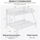 Metal Bunk Bed Twin Over Full Size with Removable Stairs, Heavy Duty Sturdy Frame