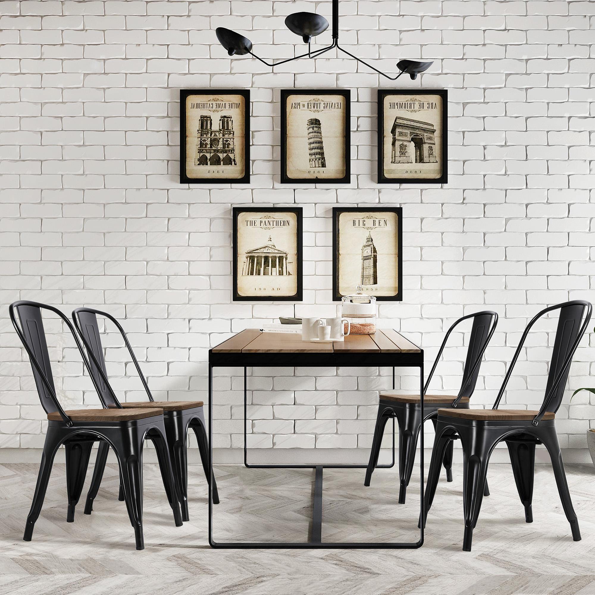 18 Inch Classic Iron Metal Dining Chair with Wood Top/Seat