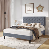 Full Size Velvet Bed Frame with Adjustable Headboard, Diamond Button Tufted and Rivet