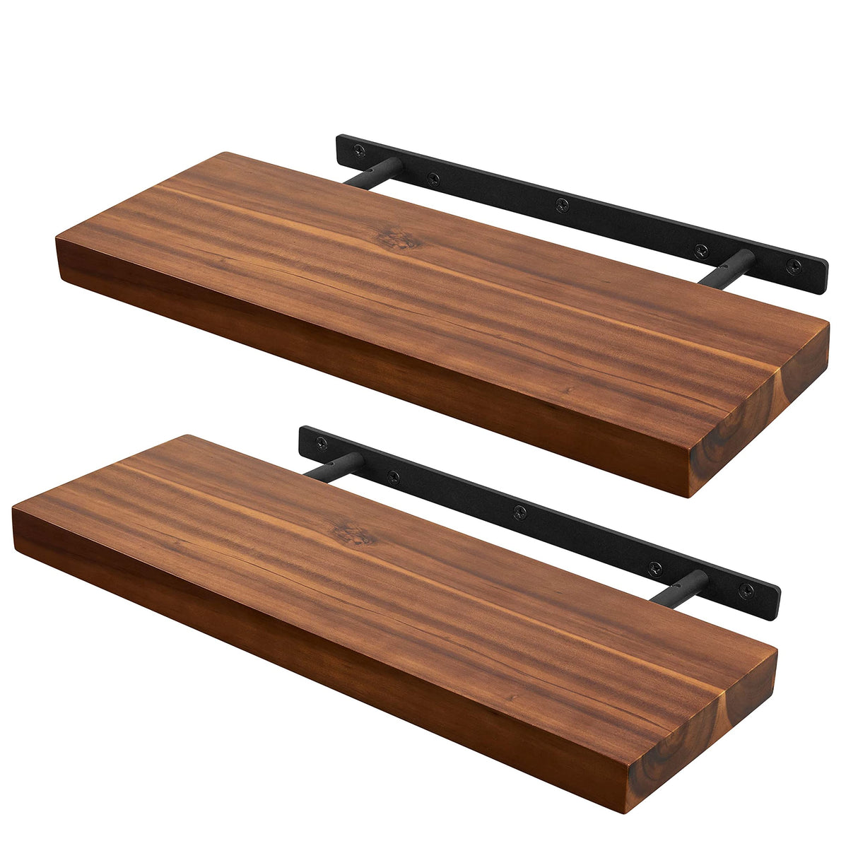 Set of 2 17" Acacia Wood Floating Shelves Wall Mounted – Rustic Farmhouse Wooden