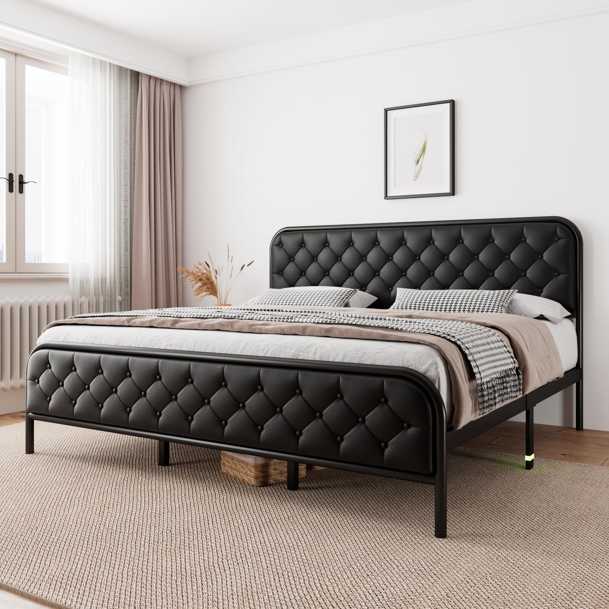 iPormis Upholstered King Platform Bed Frame, Heavy Duty Mattress Foundation