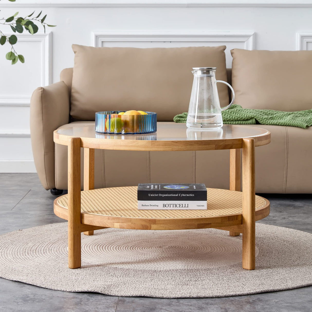 Chinese Style Coffee Table, 34.64" Log Style Faux Rattan