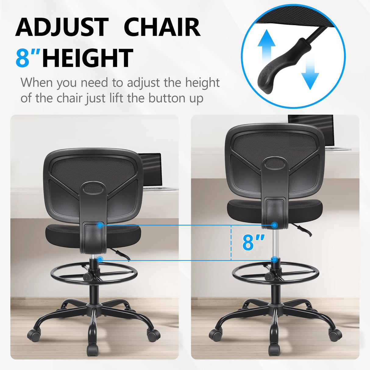 Office Drafting Chair Armless, Tall Office Desk Chair