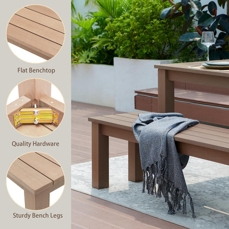 Outdoor Bench, 2-Person Dining Bench, Backless Poly Lumber Bench