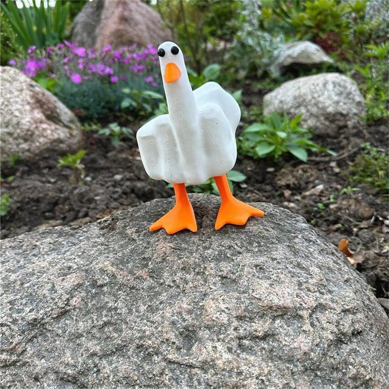 Funny Little Duck Figurine Ornament Decor ,Cute Middle Finger Duck Resin Garden Statue