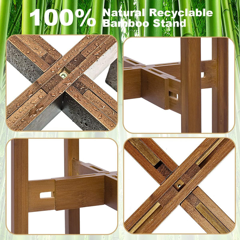Adjustable Plant Stand Indoor, Bamboo Mid Century Modern Plants Stands
