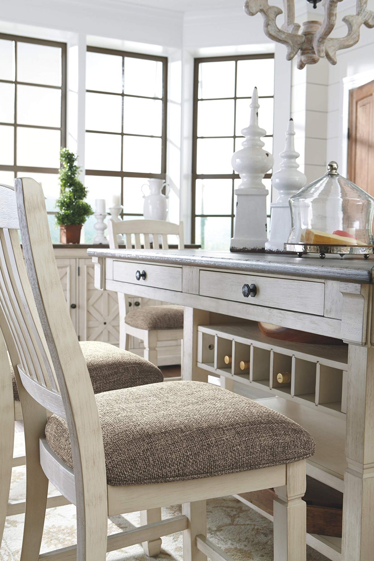 Bolanburg Farmhouse Counter Height Dining Room Table, White & Brown