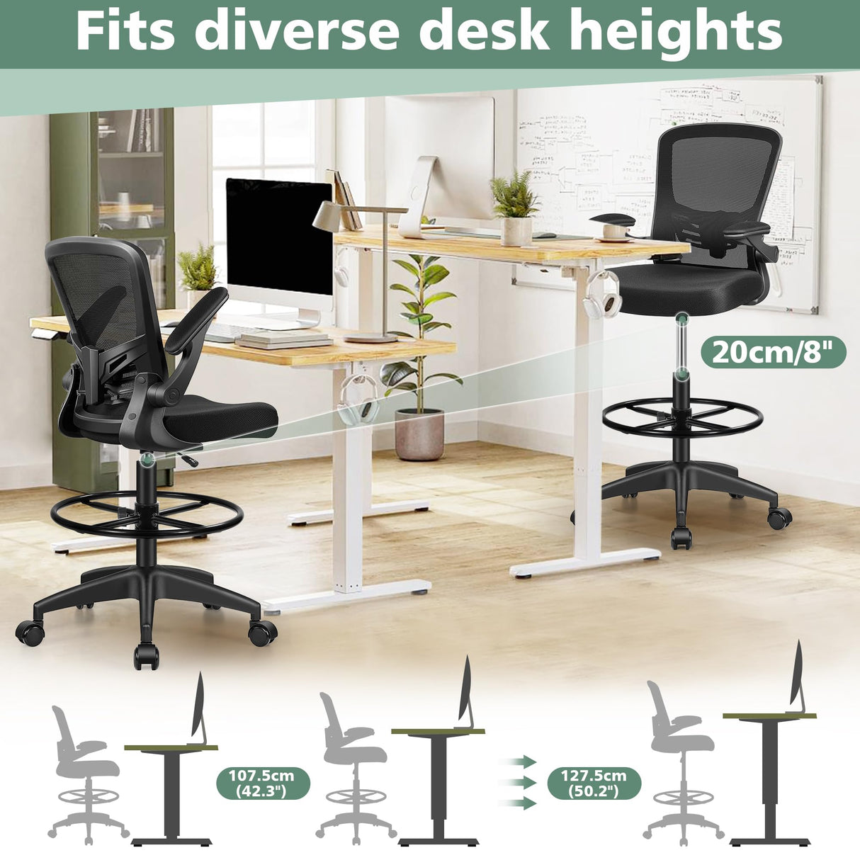 Ergonomic Tall Office Chair with Flip-up Armrests Executive Desk Chair