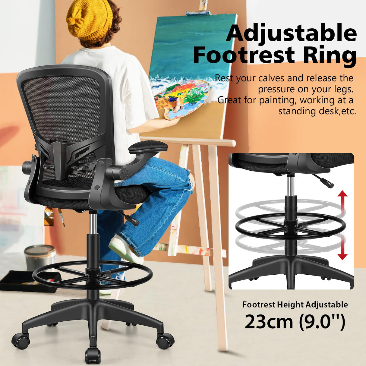 Ergonomic Tall Office Chair with Flip-up Armrests Executive Desk Chair