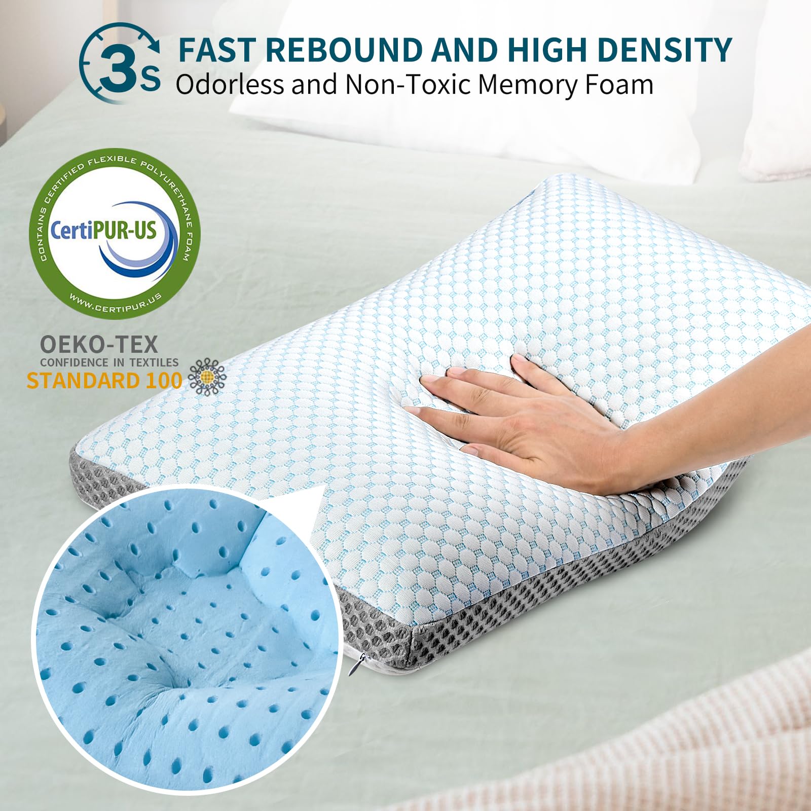 Memory Foam Pillows, Premium Bed Pillow with Dual-Sided Washable Cover