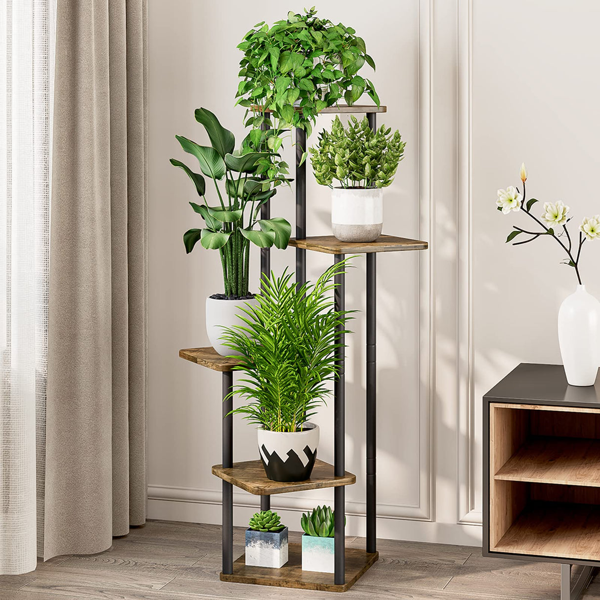 Plant Stand 5 Tier Indoor Metal Flower Shelf for Multiple Tall Flower Holders