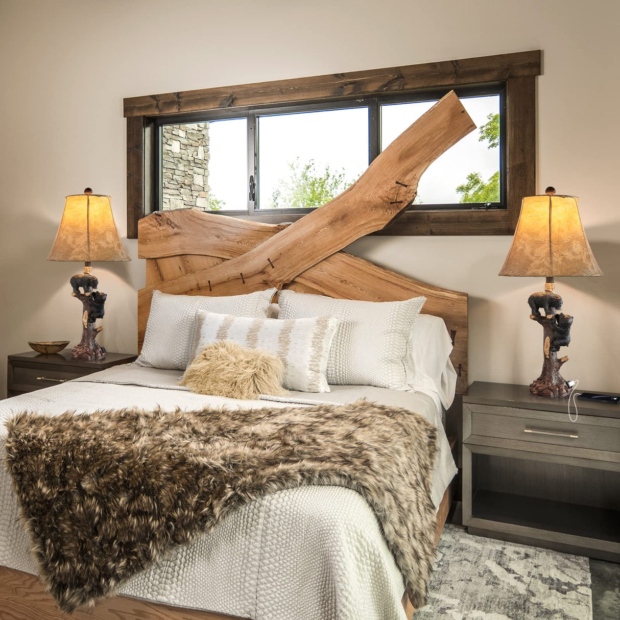 Climbing Bears Rustic Western Table Lamp Set of 2