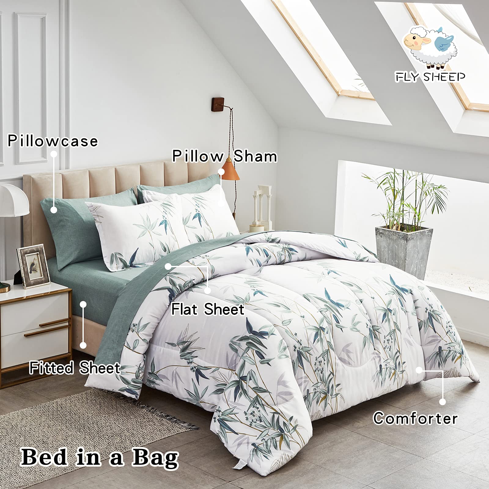 7 Pieces Bed in a Bag Queen Comforter Set with Sheets