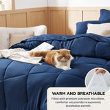 Navy King Comforter Set - 7 Pieces Solid King Bed in a Bag