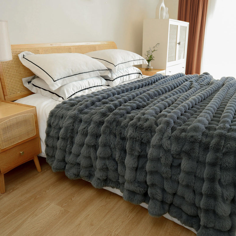 Soft Throw Blanket, 10lb Dark Grey Ultra Warm Fuzzy Blankets Furry Reversible Faux