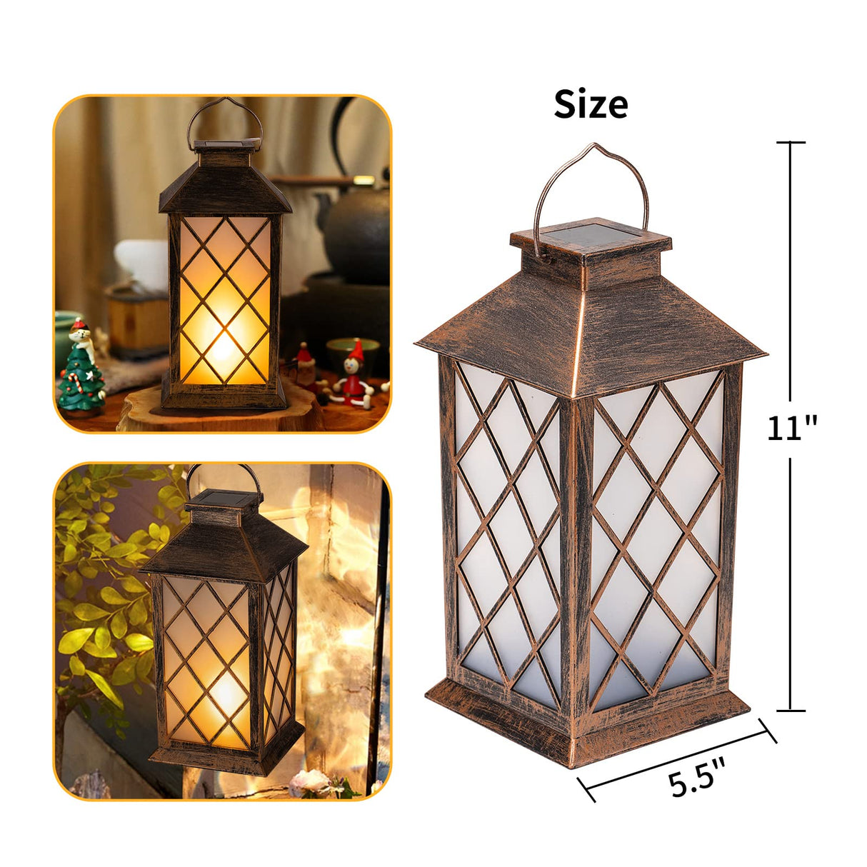 2Pack Solar Metal Hanging Lantern Flickering Candle with Shepherd Hook