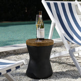 Outdoor End Table, Drum Side Table Faux-Wood Top