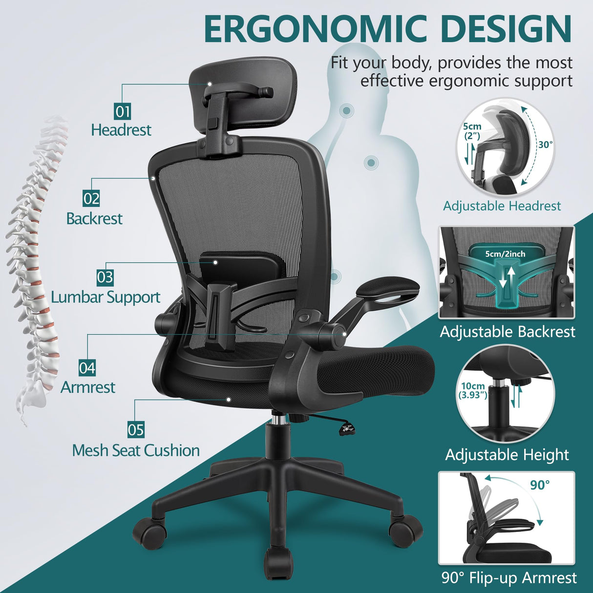 Ergonomic Office Chair, Headrest Desk Chair