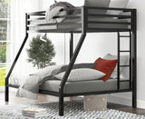 Metal Bunk Bed Twin Over Full Size with Removable Stairs, Heavy Duty Sturdy Frame