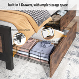 Queen Size Bed Frame with 4 Storage Drawers